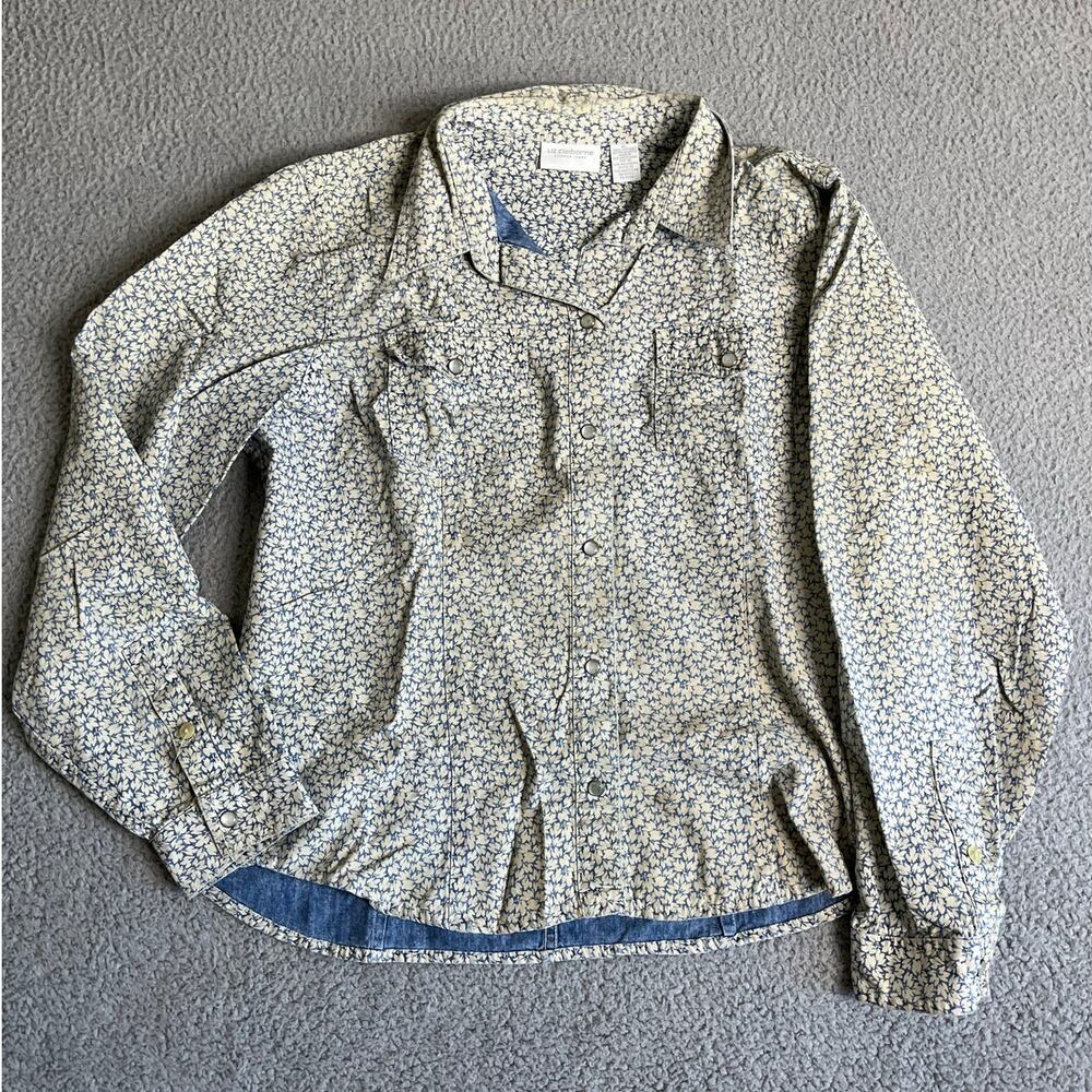Liz Claiborne Cream Button-Down Floral Print Shirt